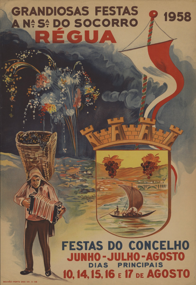 Plakat für ein brasilianisches Festival mit einem Mann, der eine Akkordeon spielt, mit Text zu den Festivaldetails.