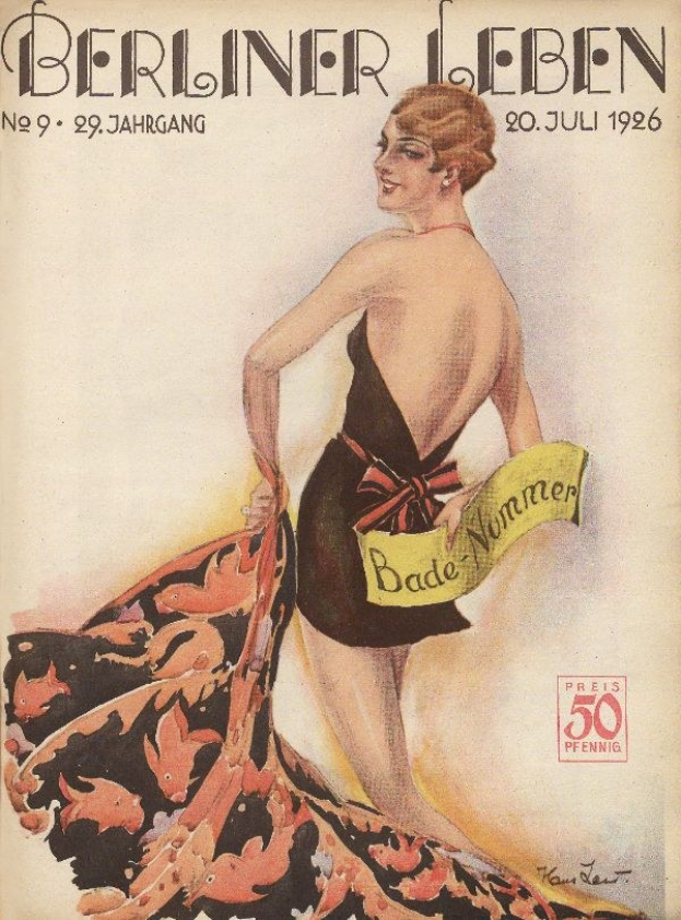 Titelbild des *Berliner Leben* Magazins aus Juni 1926 mit einer Frau in einem Badeanzug, die ein Tuch hält, mit dem Magazintitel darüber.