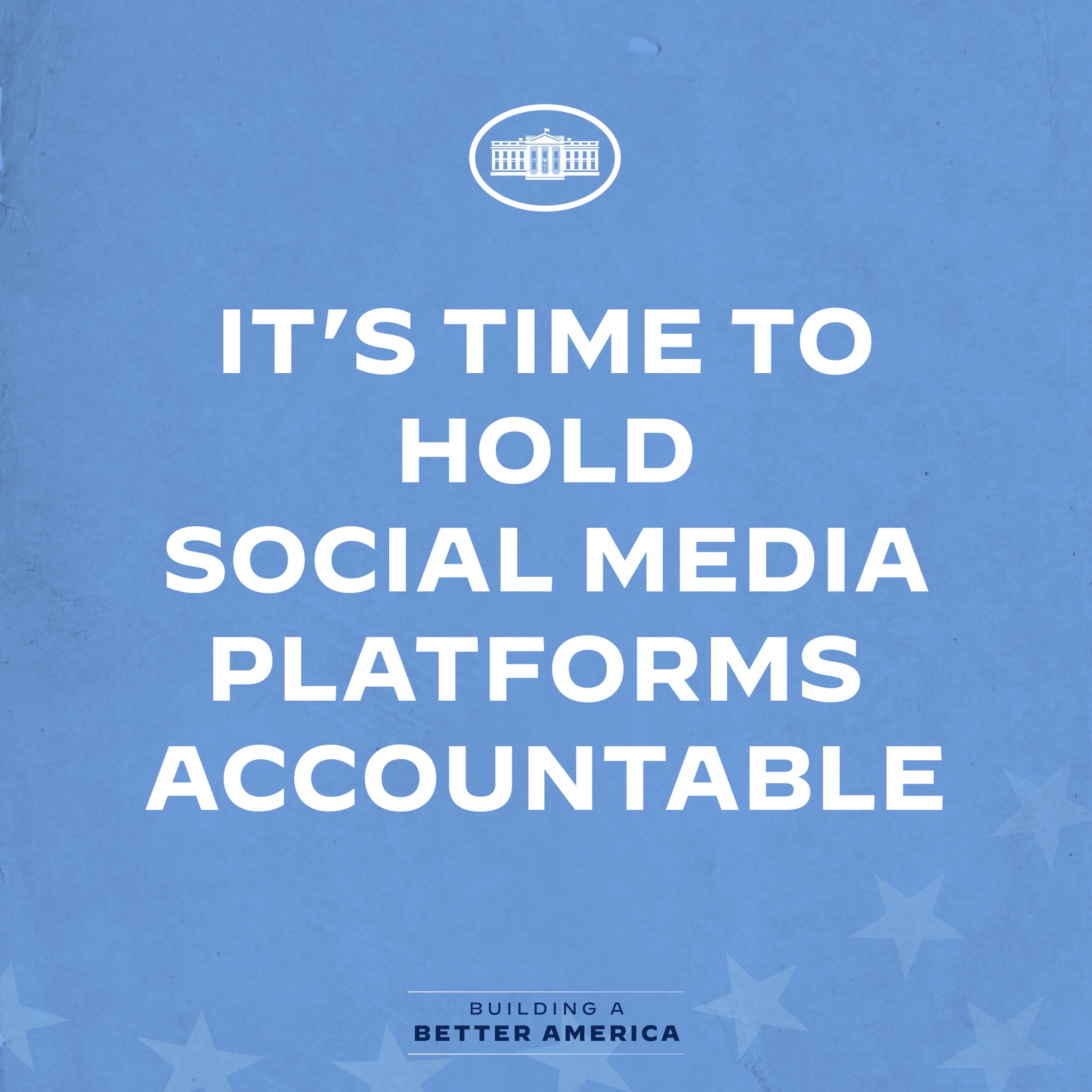 Ein Plakat mit fettem, schwarzem Text, der "Es ist Zeit, Social Media-Plattformen zur Rechenschaft zu ziehen" lautet, auf einem weißen Hintergrund, eingerahmt von einem dünnen schwarzen Rand.