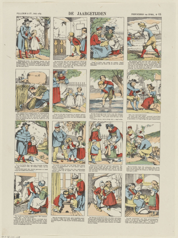 Cartoon-Illustration eines Mannes, der gestikulierend mit einer Frau spricht, umgeben von Bildern und Text auf einer Buchseite.