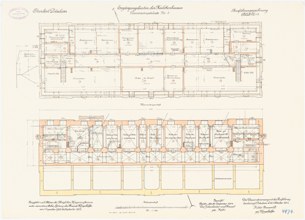 Schwarz-weißer architektonischer Grundriss eines großen Gebäudes mit zahlreichen Räumen, der als Originalplan des Stadtplatzes in Dresden, Deutschland, gilt, mit detaillierten Layouts und Textanmerkungen.