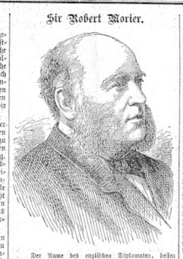 Ein Schwarz-Weiß-Zeichnung eines bärtigen Mannes, der auf einem Blatt Papier steht, auf dem wahrscheinlich seine Leistungen und Beiträge zur Deutschen Revolution beschrieben sind.