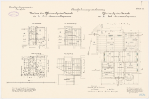 Schwarzes und weißes architektonisches Grundrissbild des ehemaligen Bundeskanzleramts in der Bundesrepublik Deutschland, das detaillierte Layout und Textannotationen zeigt.