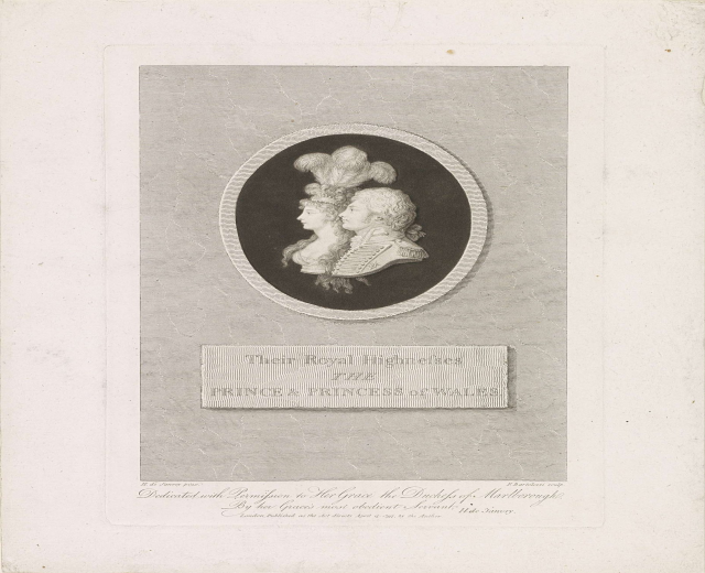 Schwarzes und weißes Bild eines Papiers mit einem Foto des Prinzen und der Prinzessin von Wales sowie Text.