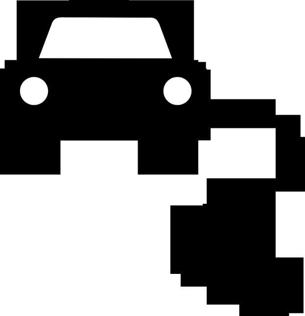 Schwarzes und weißes Icon eines Elektroautos, das an ein Ladekabel angeschlossen ist.