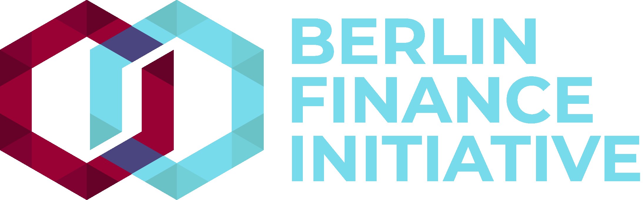 Logo der Berliner Finanzinitiative: blauer Kreis mit weißer Umrandung und weißem "B" in der Mitte, umgeben von einem weißen Ring mit blau-weißem Karomuster, auf weißem Hintergrund mit fetter schwarzer Schrift "Berlin Finance Initiative".