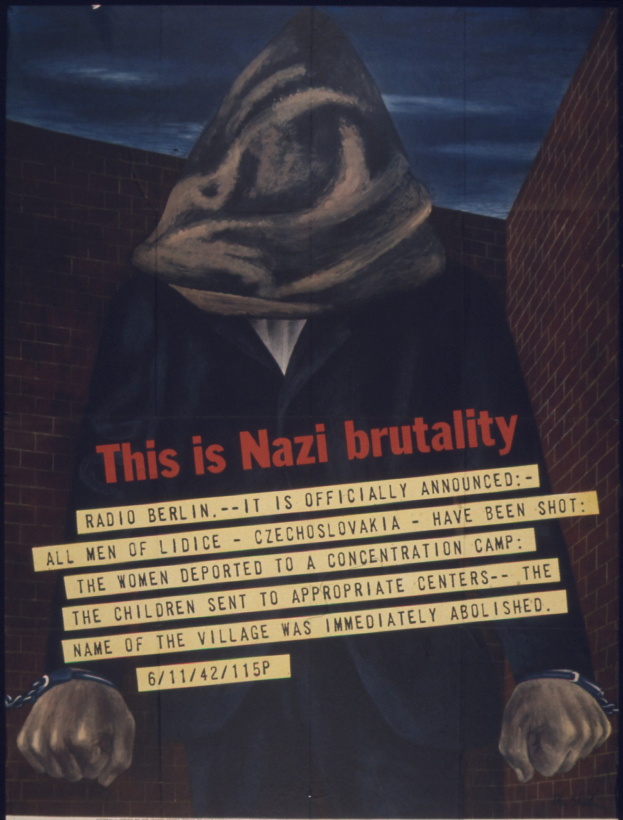 Ein Plakat an einer Wand mit einer Person in einer schwarzen Kapuzenjacke und Maske mit einem strengen Gesichtsausdruck und der Aufschrift "Das ist Nazi-Gewalt" in fetter weißer Schrift.