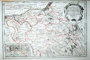 Ein altes Papierkarte von Deutschland mit einer roten Linie und Text darauf.