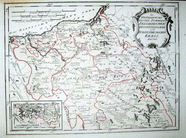 Ein altes Papierkarte von Deutschland mit einer roten Linie und Text darauf.