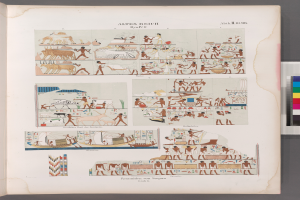 Ein offenes Buch mit ägyptischen Hieroglyphen, Bildern und Texten über die altägyptische Kultur.