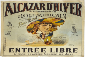 Ein Plakat, das ein mexikanisches Konzert ankündigt, auf dem ein Mann mit Hut zu sehen ist, mit Text, der das Ereignis beschreibt.